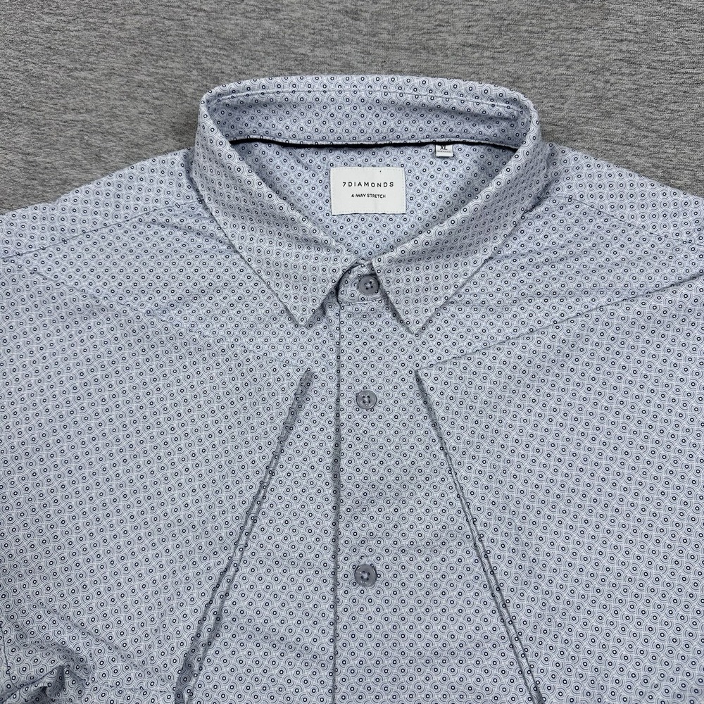 7 Diamonds Shirt Mens XL Blue Geo 4 Way Stretch Performance Button Up Short Slv